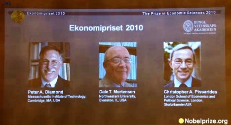 三位经济学家共享2010年诺贝尔经济学奖
